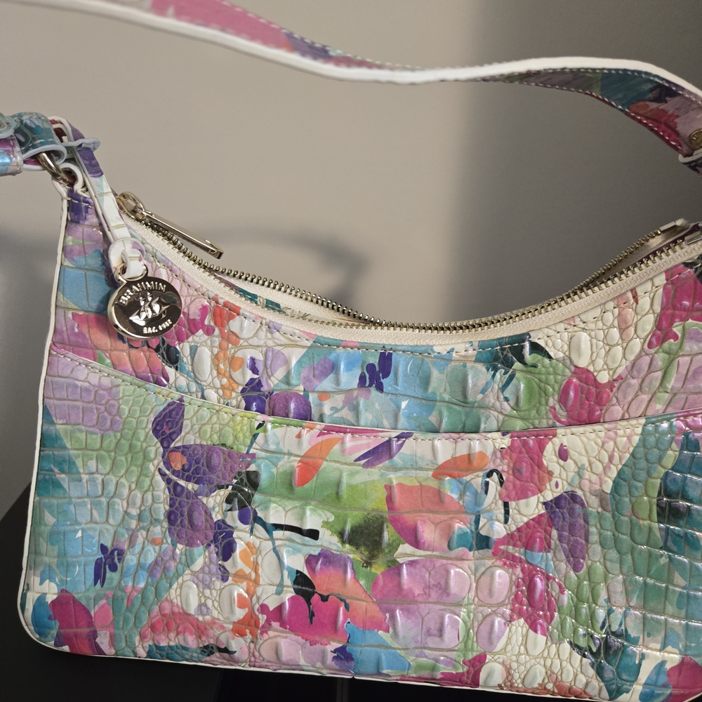Authentic Brahmin Multicolor Daylily Croc-Embossed Shoulder Bag - Picture 2 of 8